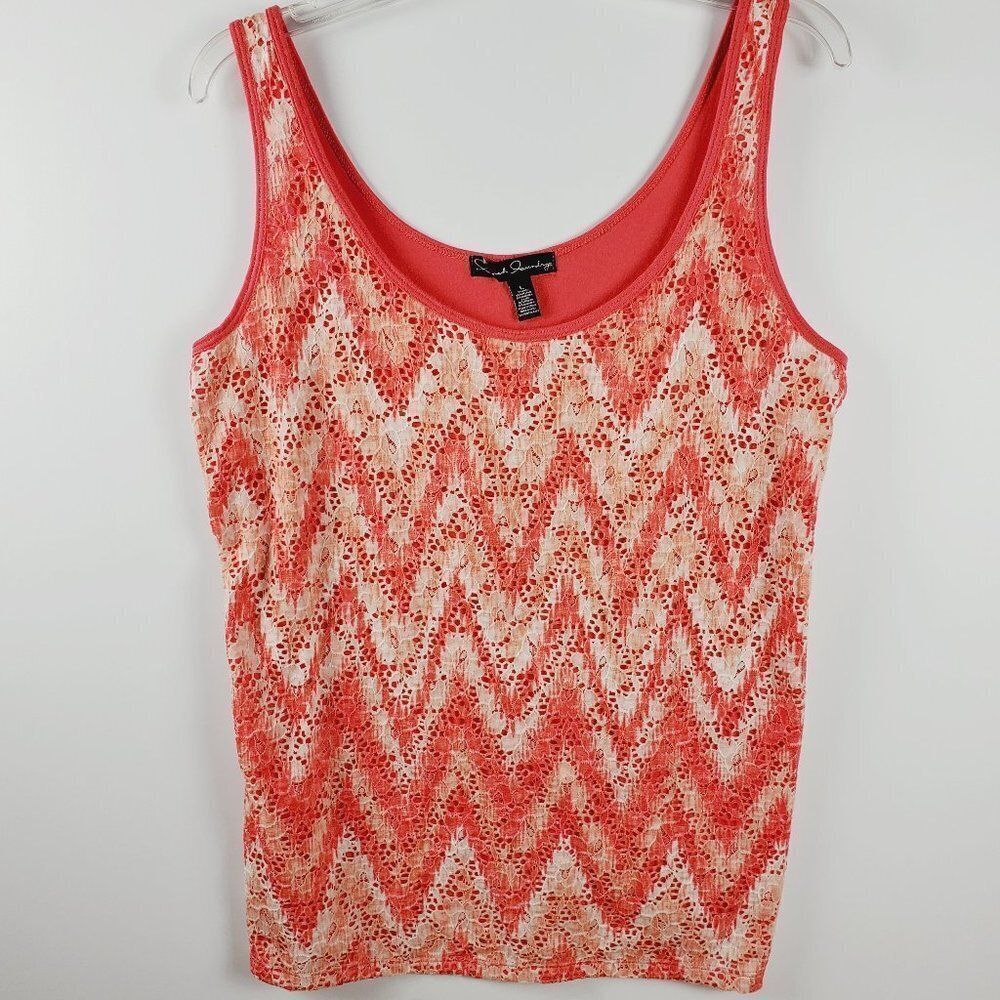 French Laundry Sleeveless Coral-Pink Top With White & Coral Front Lace Sz L